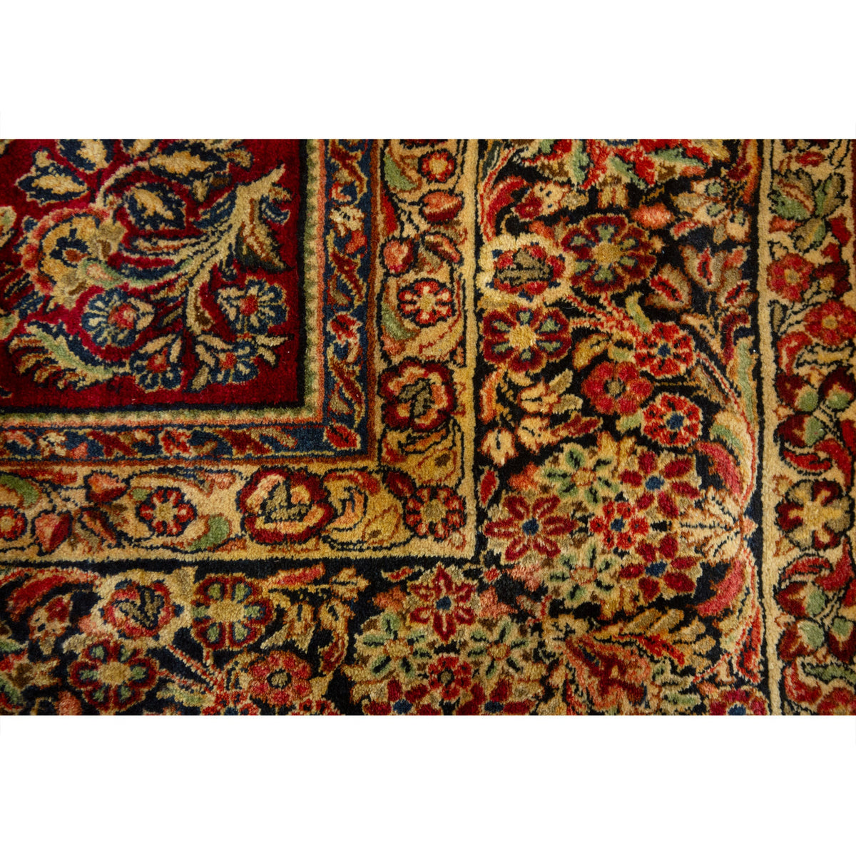 ANTIQUE PERSIAN FINE SAROUK RED / NAVY  10' X 19'10"