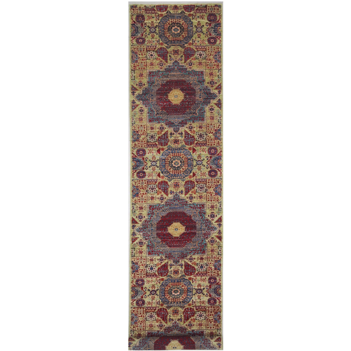 ARYANA ARYAN LIGHT GREEN / RED 2'7" X 13'3"