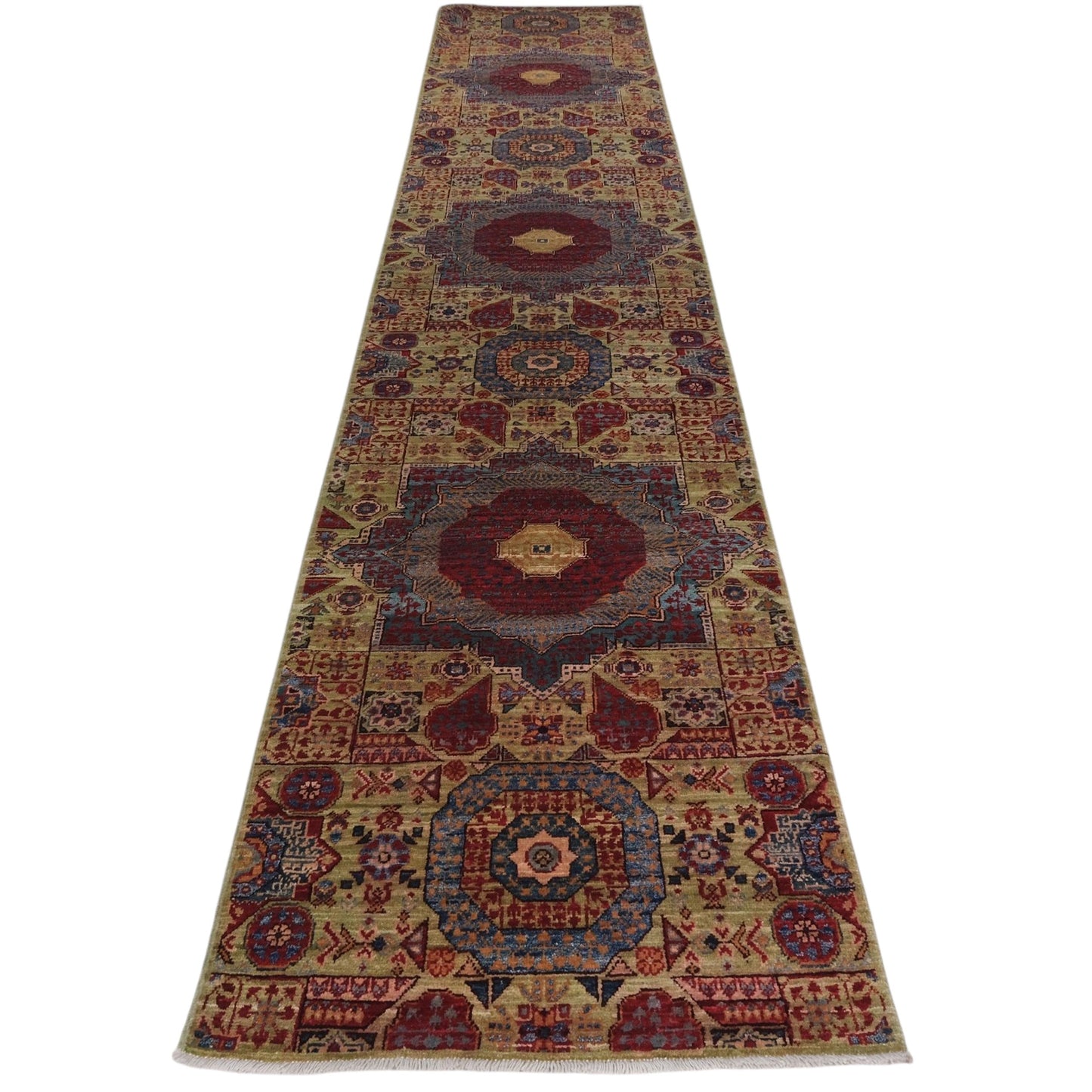 ARYANA ARYAN LIGHT GREEN / RED 2'7" X 13'3"