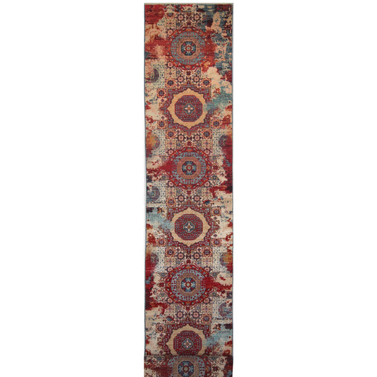 ARYANA ARYAN LIGHT BLUE / RED 2'4" X 24'7"