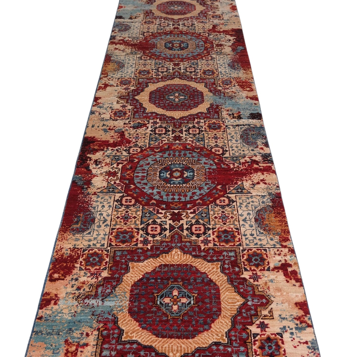 ARYANA ARYAN LIGHT BLUE / RED 2'4" X 24'7"