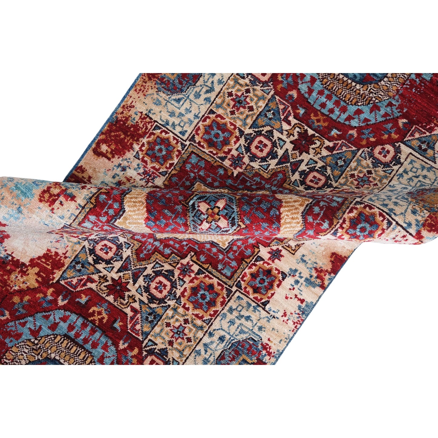 ARYANA ARYAN LIGHT BLUE / RED 2'4" X 24'7"