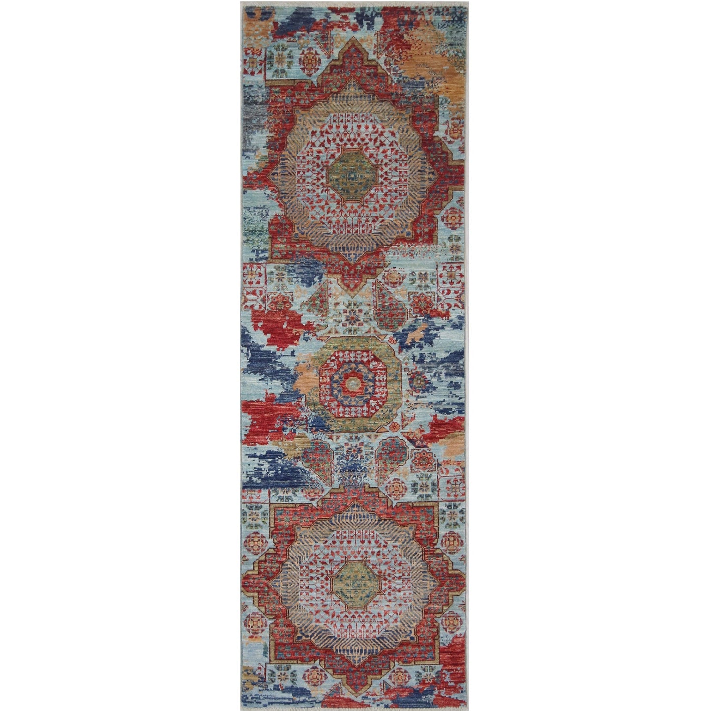 ARYANA ARYAN LIGHT BLUE / RED 2'6" X 7'11"