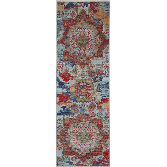 ARYANA ARYAN LIGHT BLUE / RED 2'6" X 7'11"