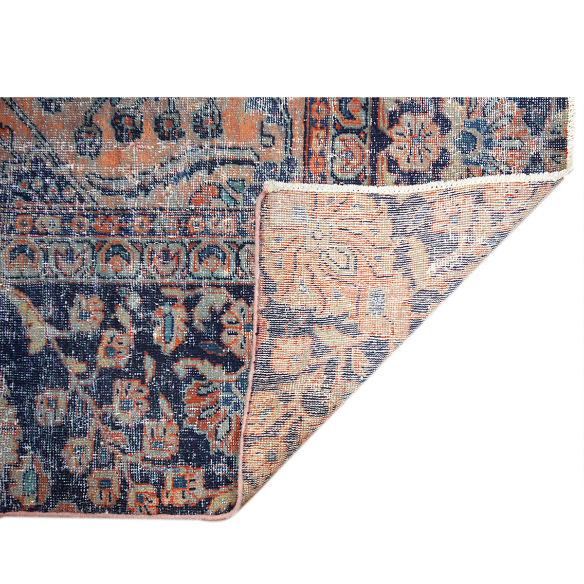 ANTIQUE PERSIAN SAROUK ROSE / NAVY 11'8" X 17'6"