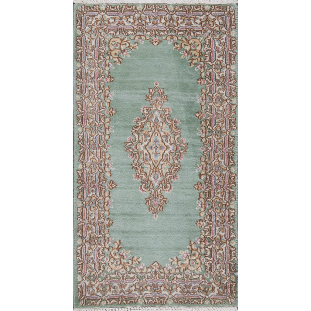 SEMI-ANTIQUE KIRMAN GREEN / IVORY 2' X 3'10"