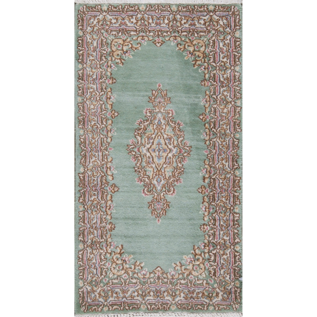 SEMI-ANTIQUE KIRMAN GREEN / IVORY 2' X 3'10"
