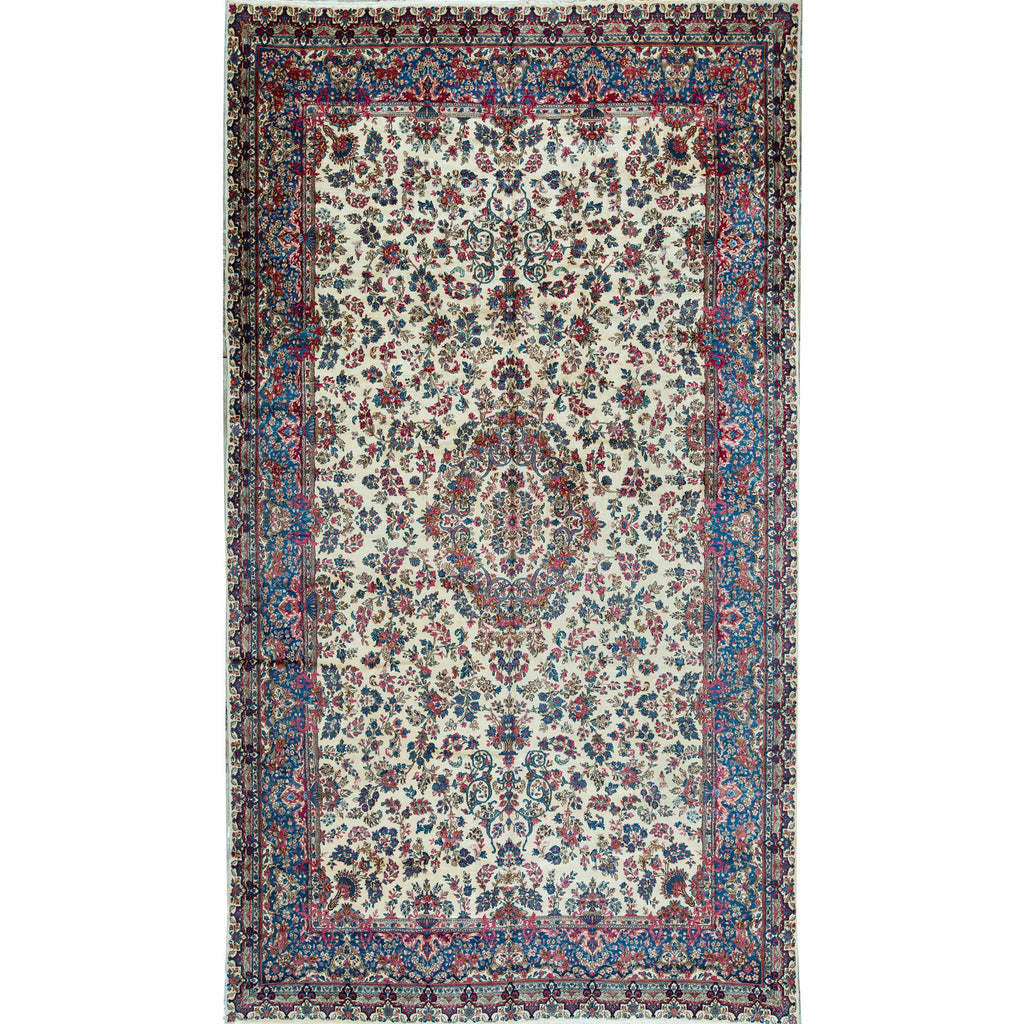 SEMI-ANTIQUE KIRMAN IVORY / BLUE 10'8" X 19'2"