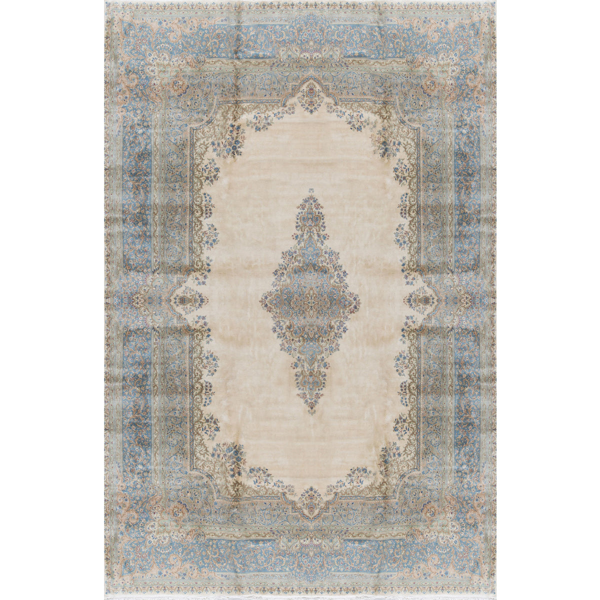 SEMI-ANTIQUE KIRMAN IVORY 14'3" X 19'6"