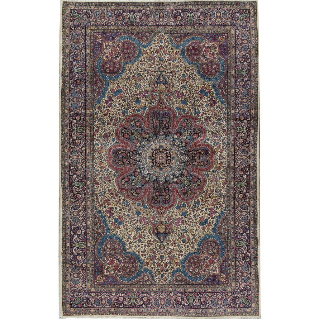 SEMI-ANTIQUE KIRMAN IVORY 9'8" X 15'3"