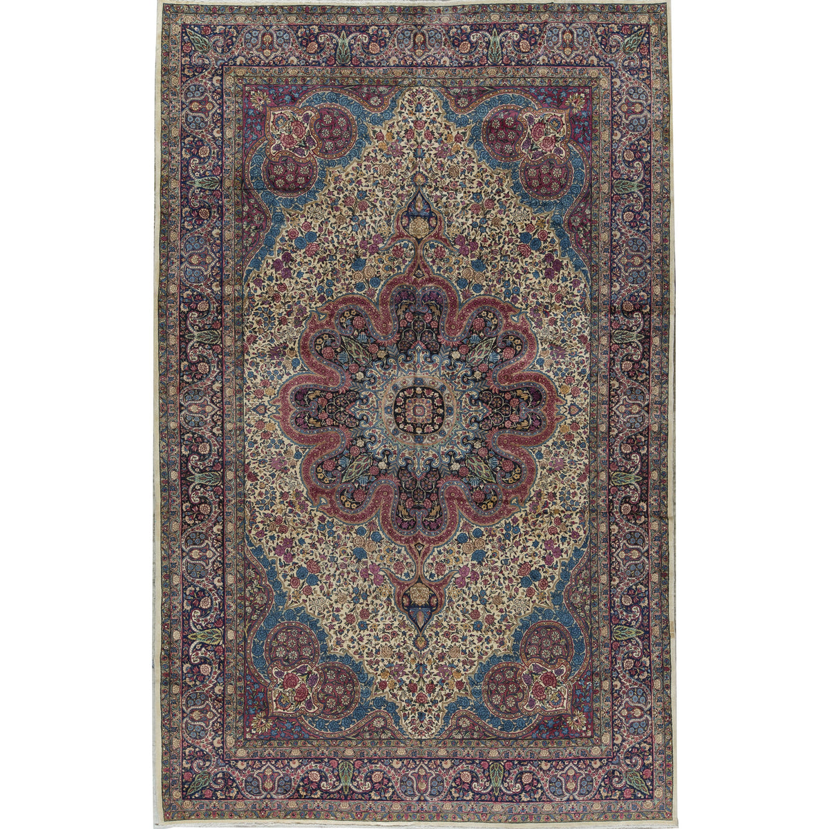 SEMI-ANTIQUE KIRMAN IVORY 9'8" X 15'3"
