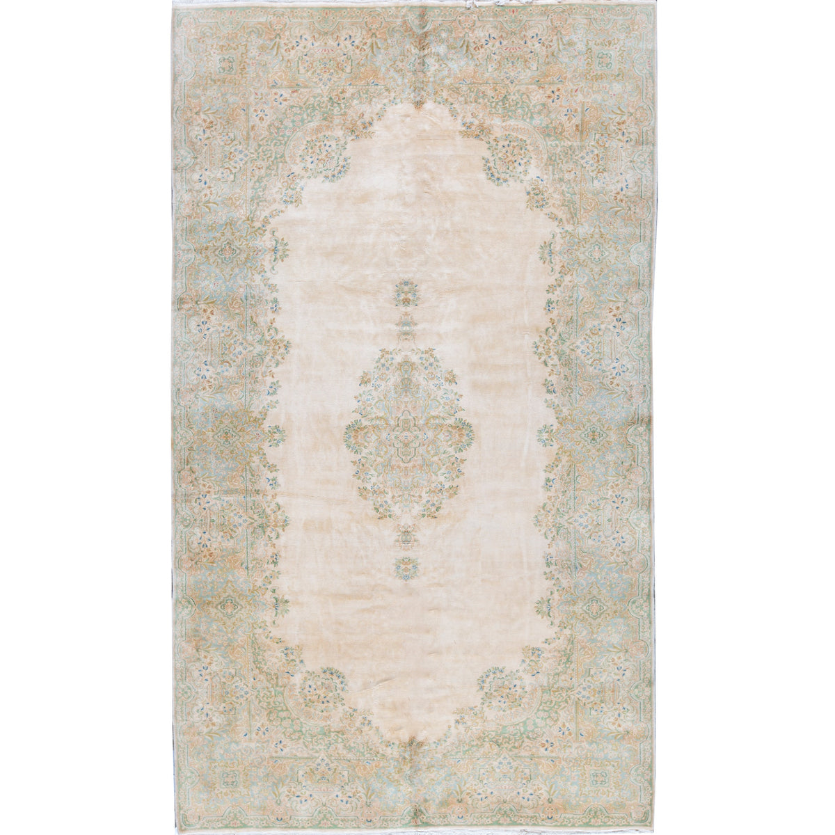 SEMI-ANTIQUE KIRMAN IVORY / ROSE 9'9" X 18'4"