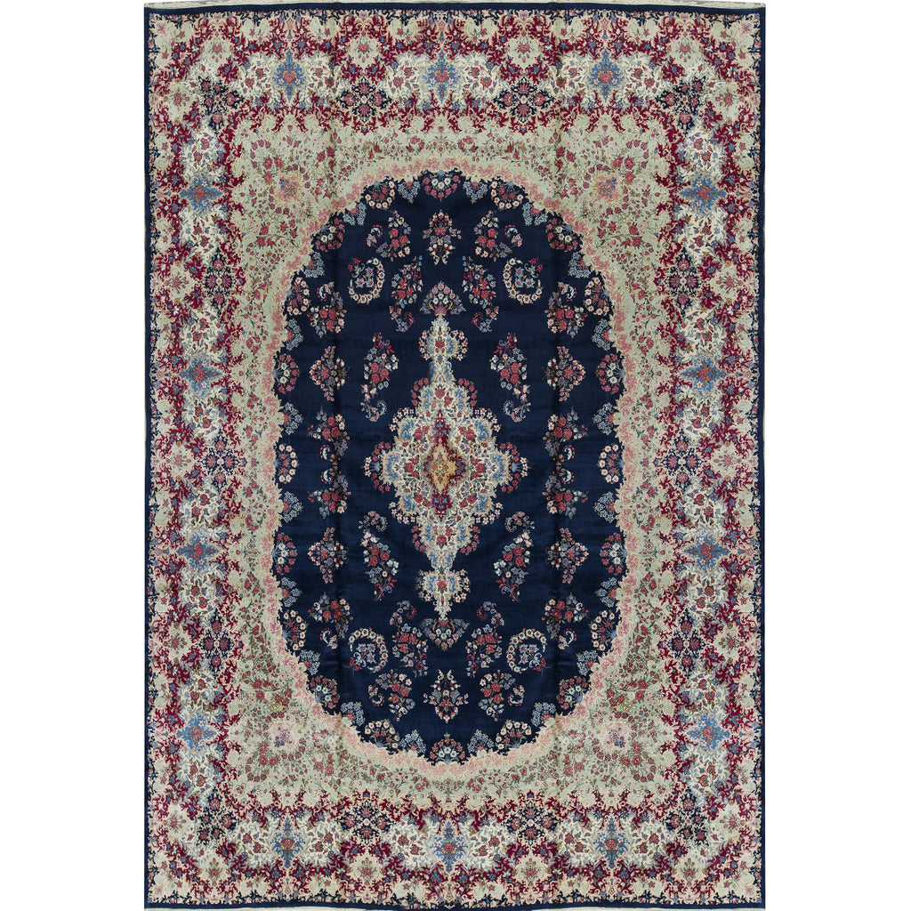 SEMI-ANTIQUE KIRMAN NAVY / GREEN 12'10" X 17'6"