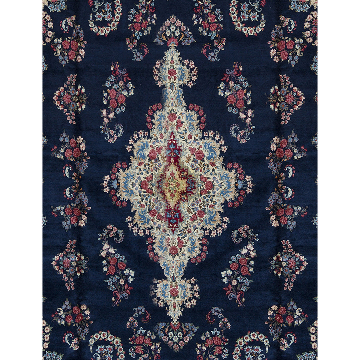 SEMI-ANTIQUE KIRMAN NAVY / GREEN 12'10" X 17'6"