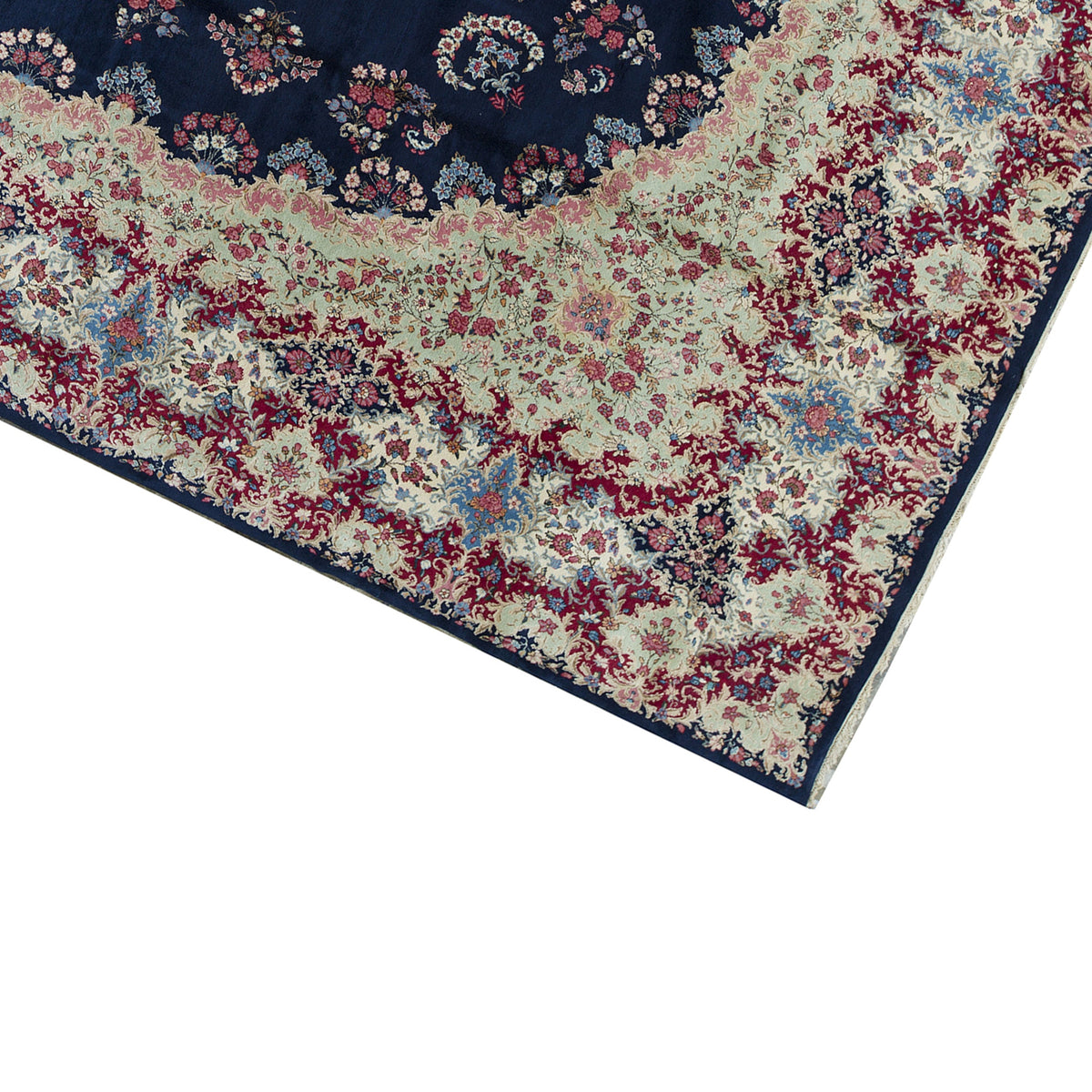 SEMI-ANTIQUE KIRMAN NAVY / GREEN 12'10" X 17'6"
