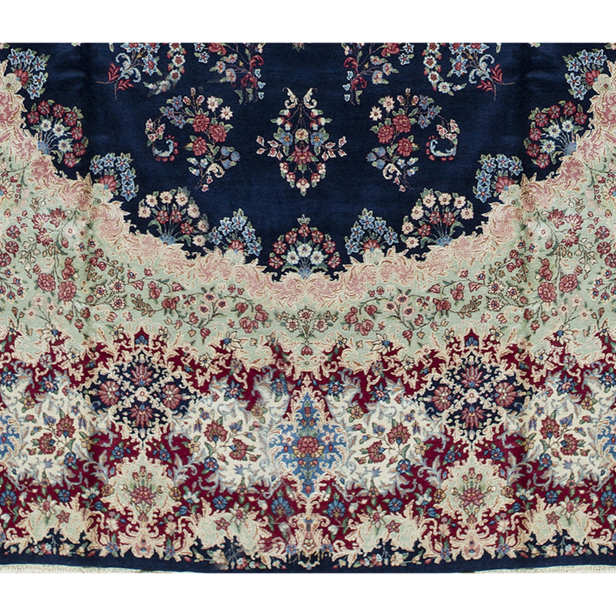 SEMI-ANTIQUE KIRMAN NAVY / GREEN 12'10" X 17'6"