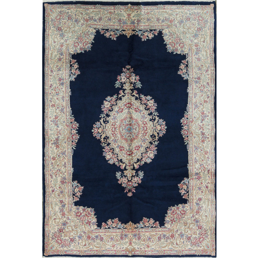 SEMI-ANTIQUE KIRMAN NAVY / IVORY 6' X 9'
