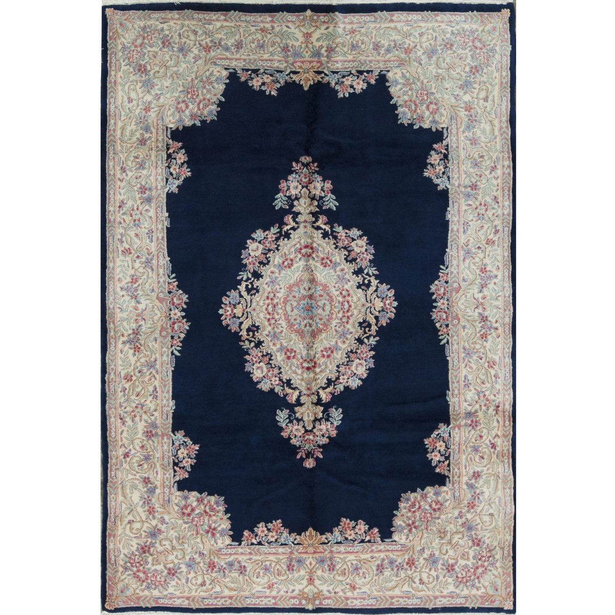 SEMI-ANTIQUE KIRMAN NAVY / IVORY 6' X 9'