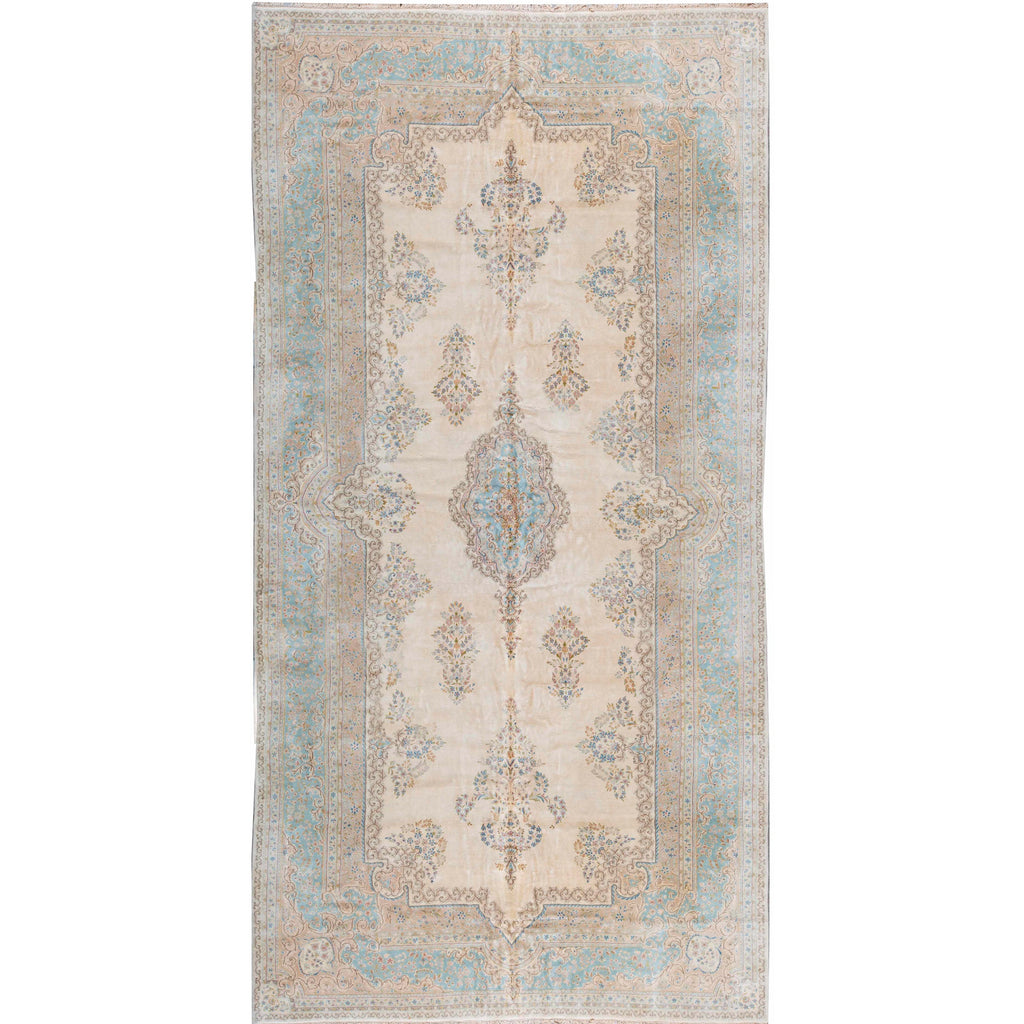 SEMI-ANTIQUE KIRMAN IVORY / BLUE 11'10" X 26'