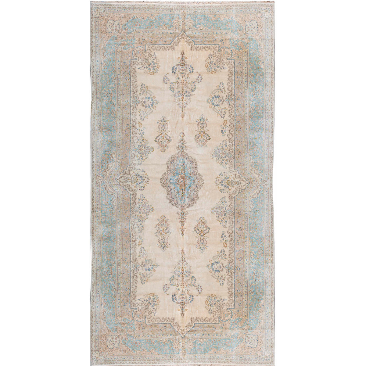 SEMI-ANTIQUE KIRMAN IVORY / BLUE 11'10" X 26'