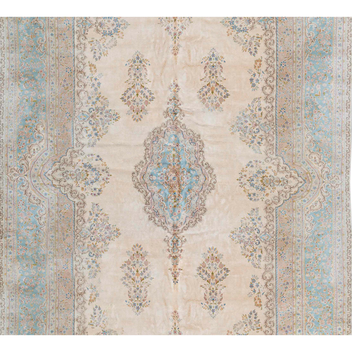 SEMI-ANTIQUE KIRMAN IVORY / BLUE 11'10" X 26'