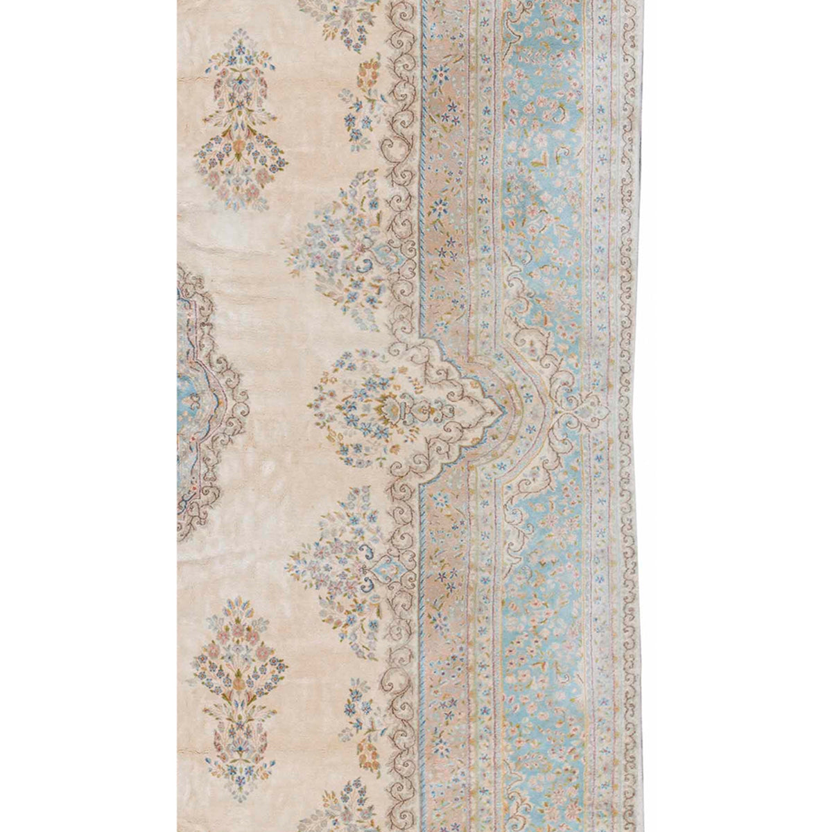 SEMI-ANTIQUE KIRMAN IVORY / BLUE 11'10" X 26'