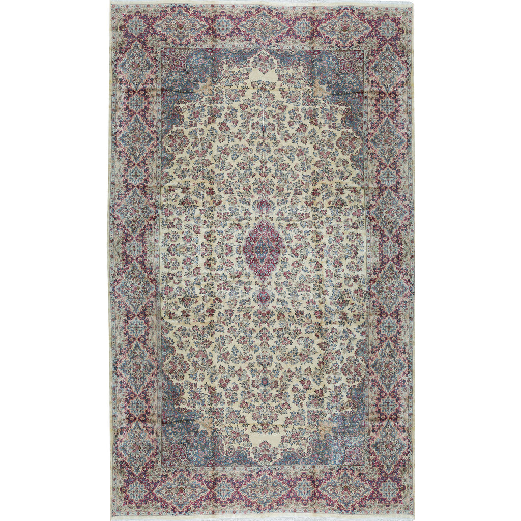 SEMI-ANTIQUE KIRMAN IVORY / RED 13'5" X 26'2"