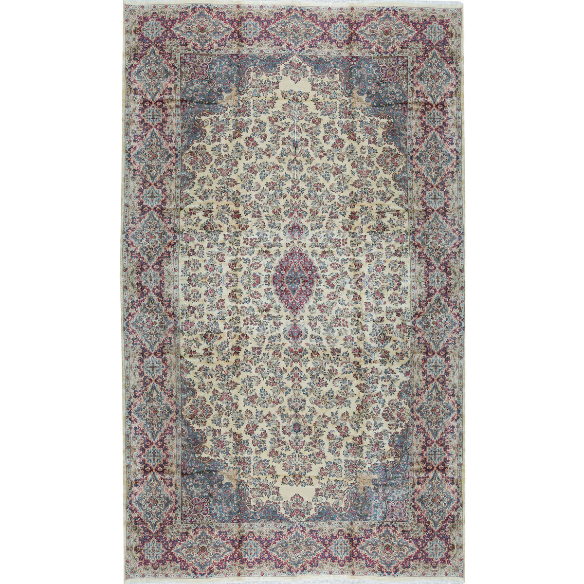 SEMI-ANTIQUE KIRMAN IVORY / RED 13'5" X 26'2"