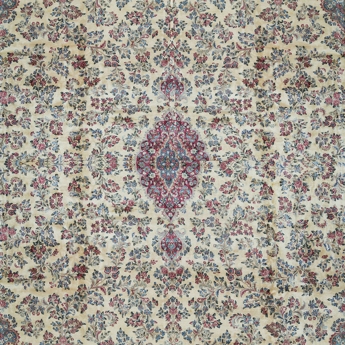 SEMI-ANTIQUE KIRMAN IVORY / RED 13'5" X 26'2"