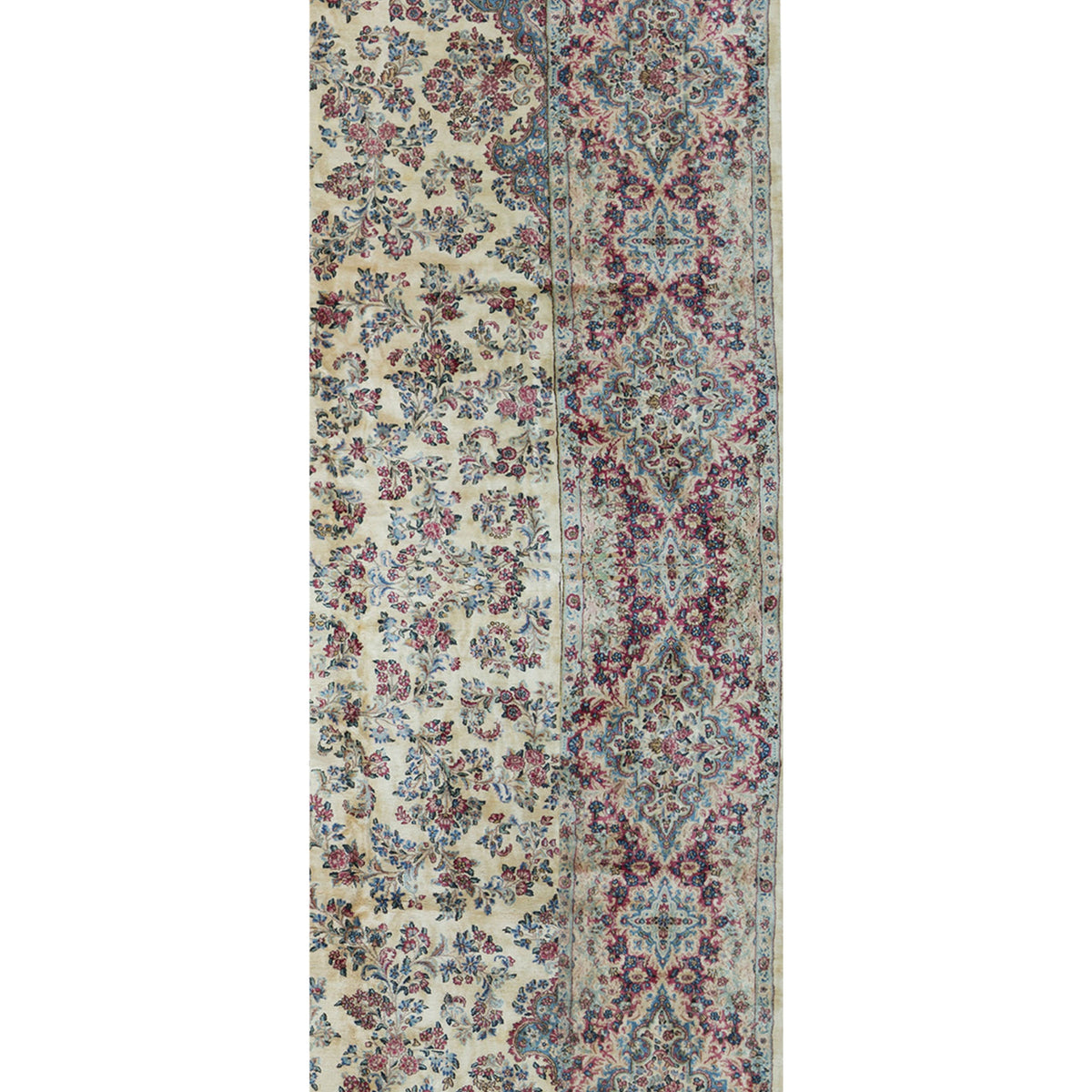 SEMI-ANTIQUE KIRMAN IVORY / RED 13'5" X 26'2"