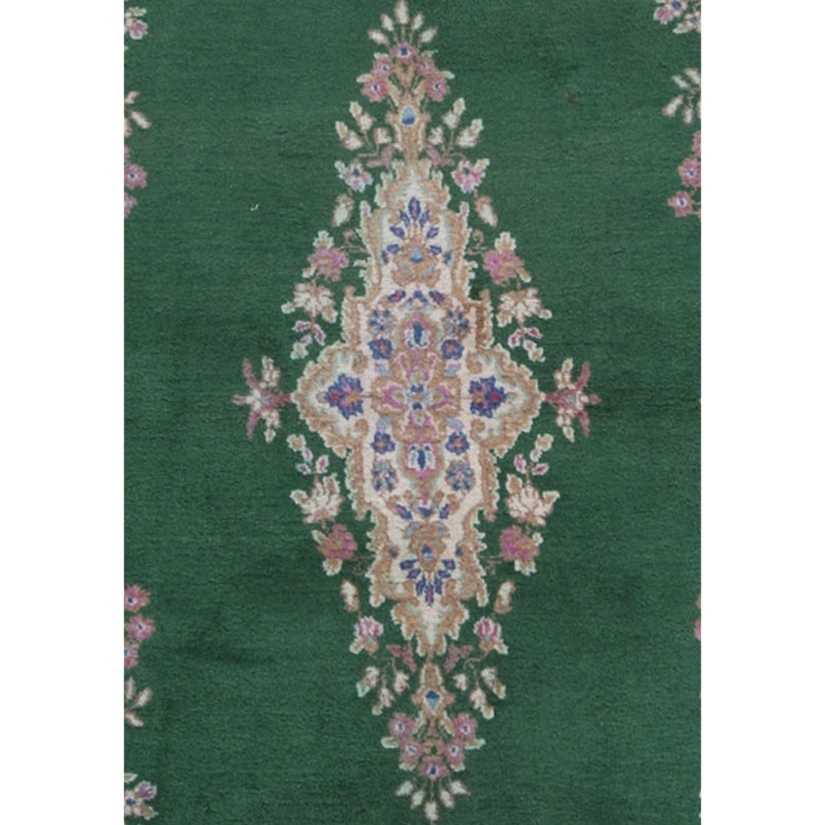 SEMI-ANTIQUE KIRMAN GREEN / IVORY 4' X 6'