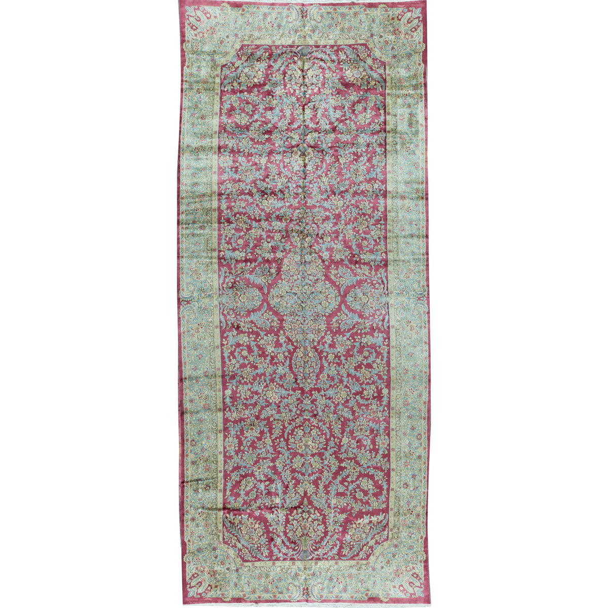 SEMI-ANTIQUE KIRMAN ROSE / BLUE 7'11" X 20'7"