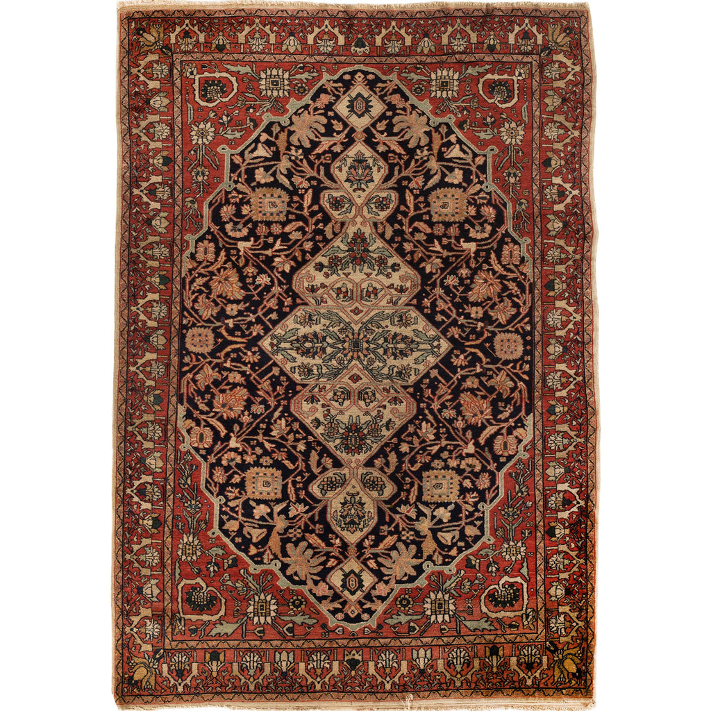 ANTIQUE PERSIAN FINE MALAYER BLACK / RED 4'4" X 6'7"