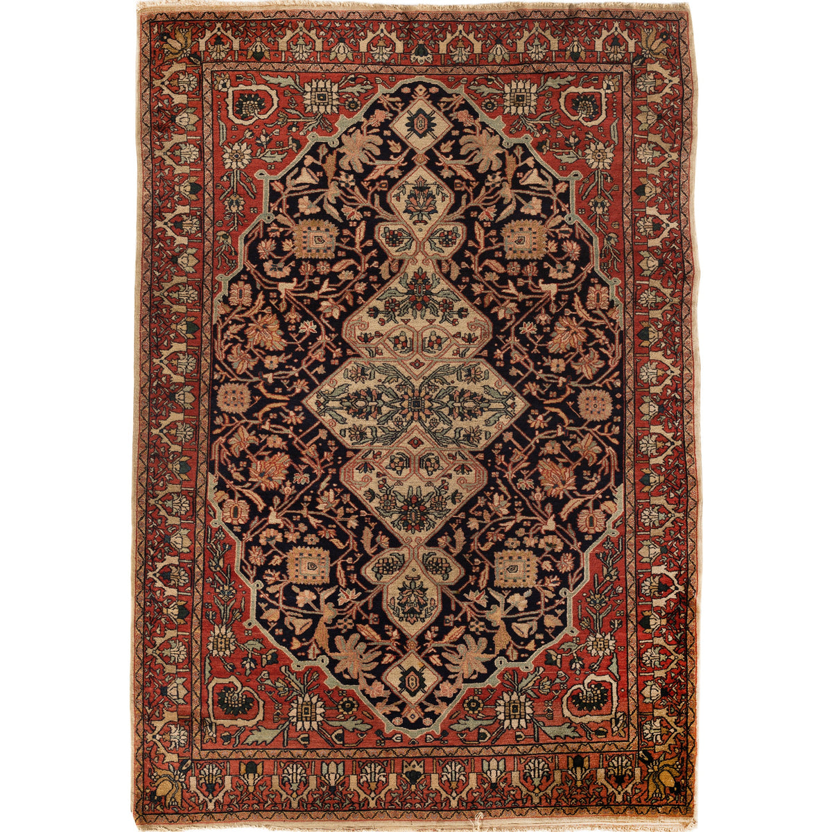ANTIQUE PERSIAN FINE MALAYER BLACK / RED 4'4" X 6'7"