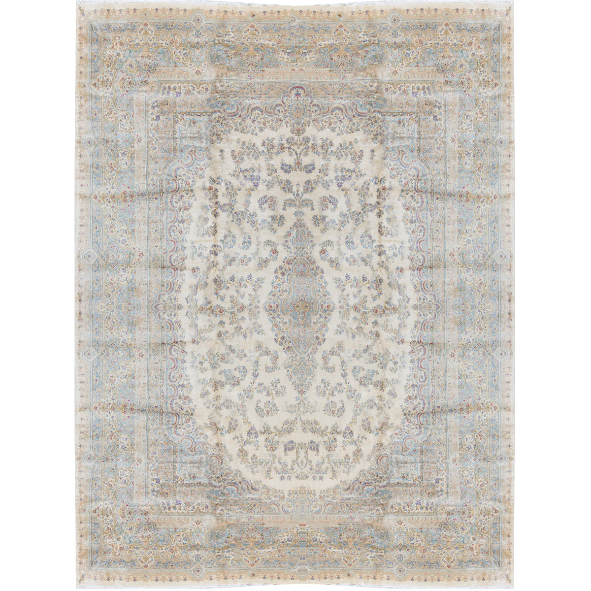 SEMI-ANTIQUE KIRMAN IVORY / BLUE 15'1" X 22'6"