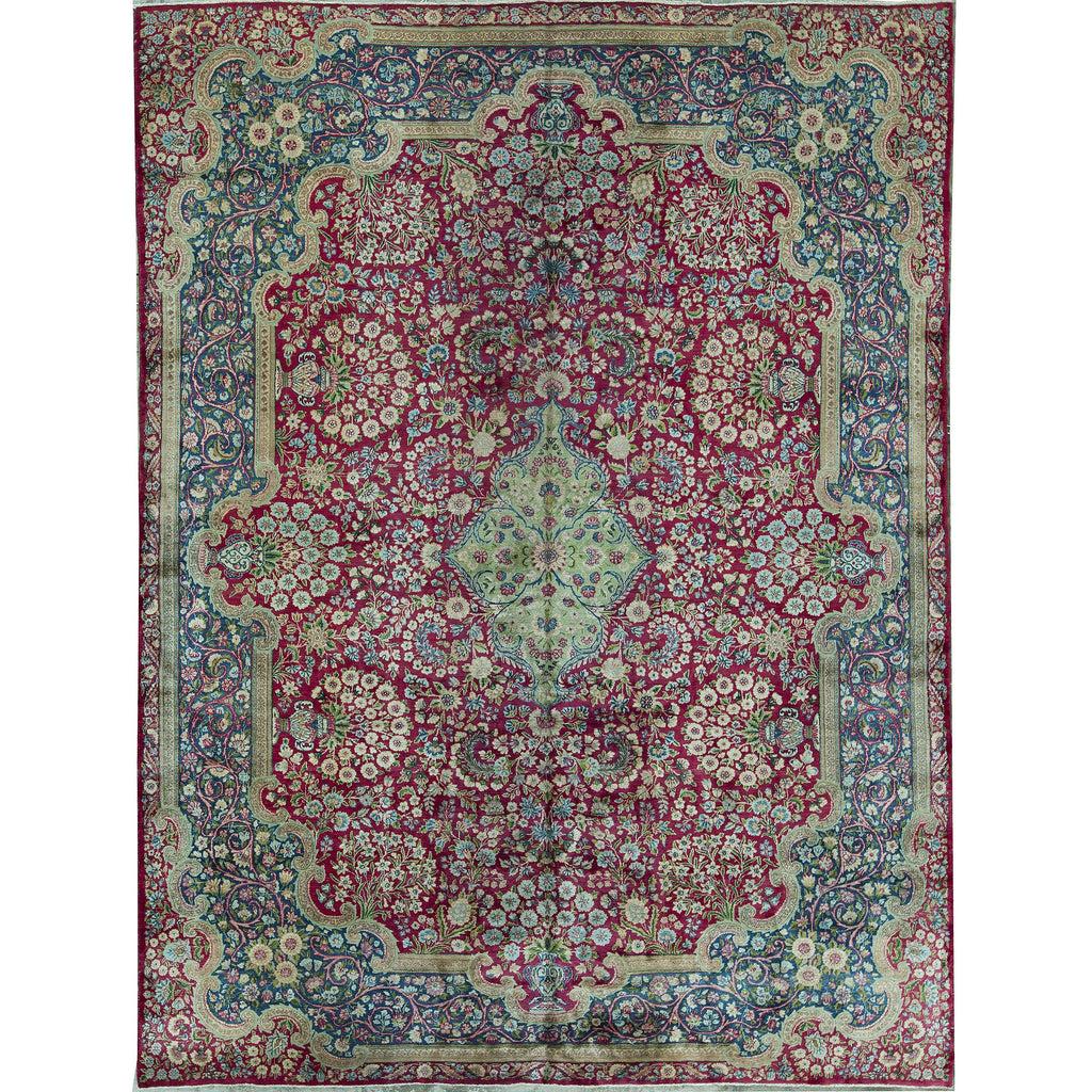 SEMI-ANTIQUE KIRMAN RED / BLUE 9'1" X 12'1"