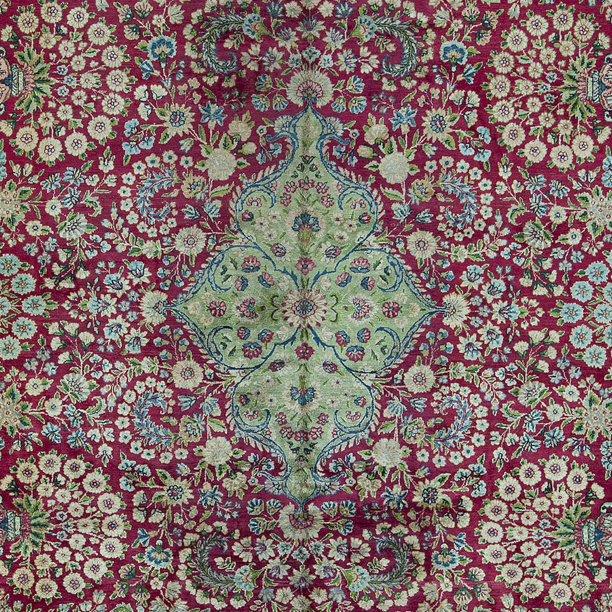 SEMI-ANTIQUE KIRMAN RED / BLUE 9'1" X 12'1"