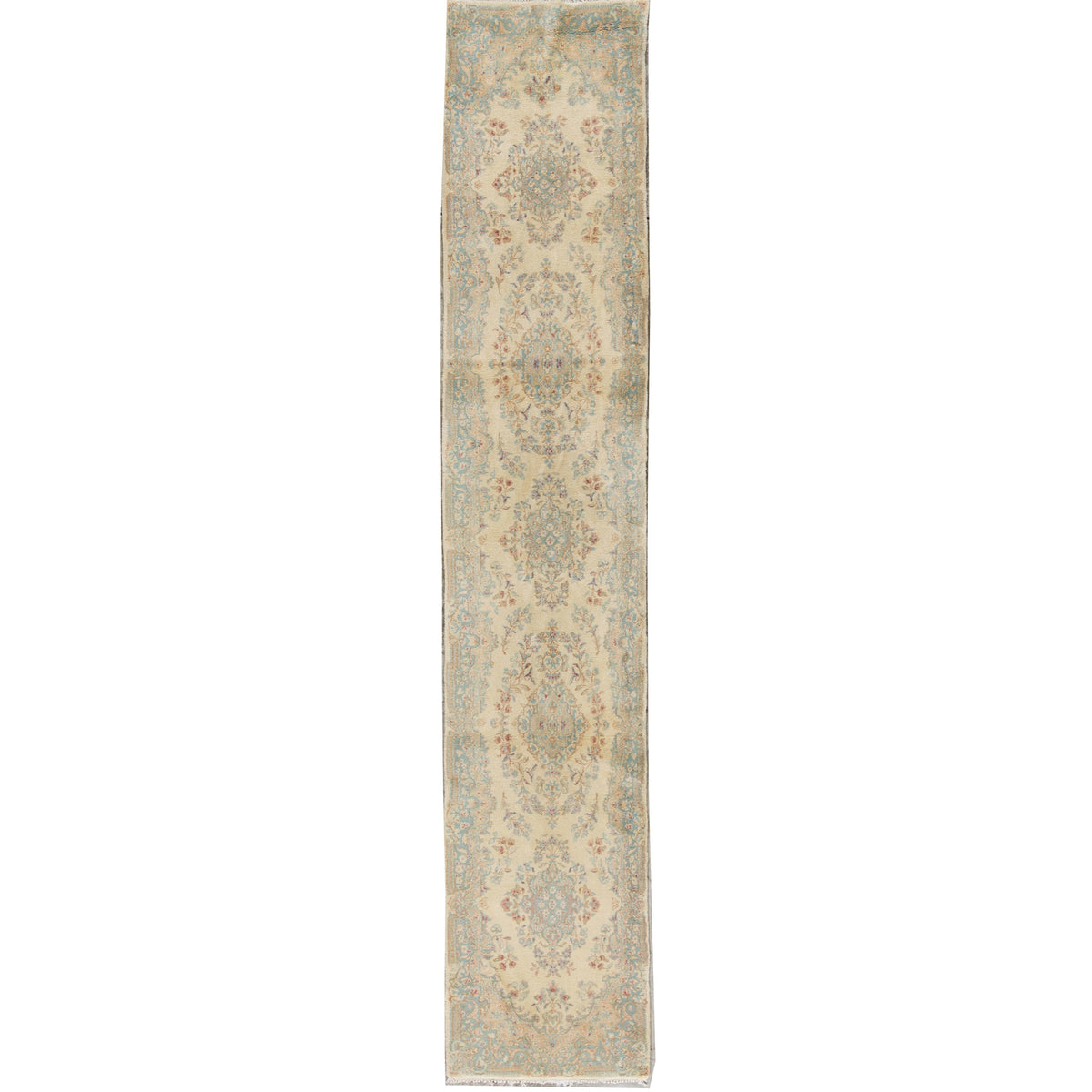 SEMI-ANTIQUE KIRMAN IVORY / BLUE 2'4" X 12'5"