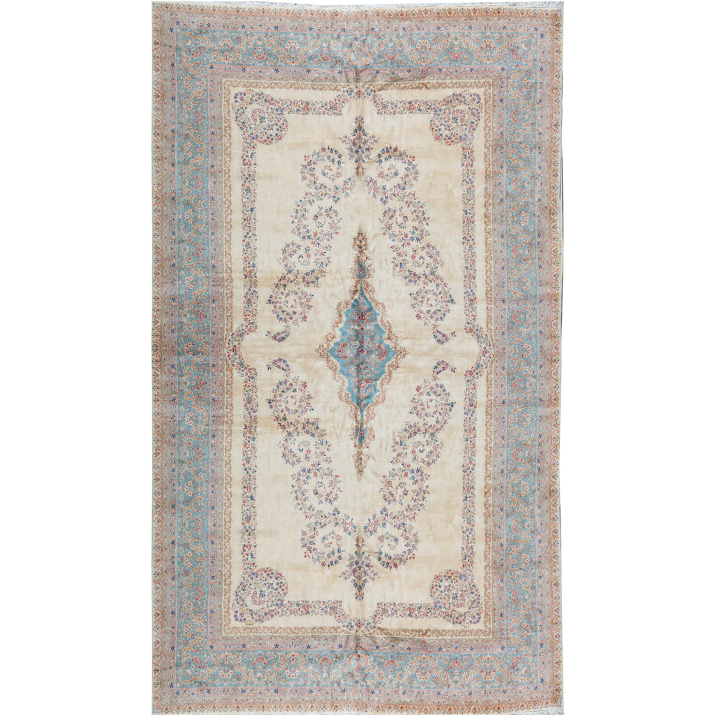 SEMI-ANTIQUE KIRMAN IVORY / BLUE 12'3" X 21'7"