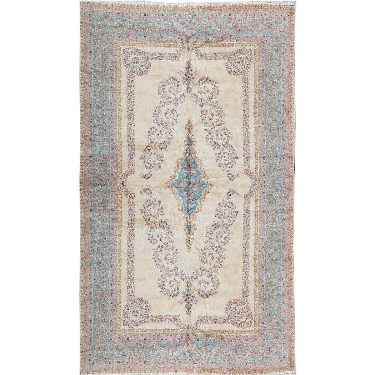 SEMI-ANTIQUE KIRMAN IVORY / BLUE 12'3" X 21'7"