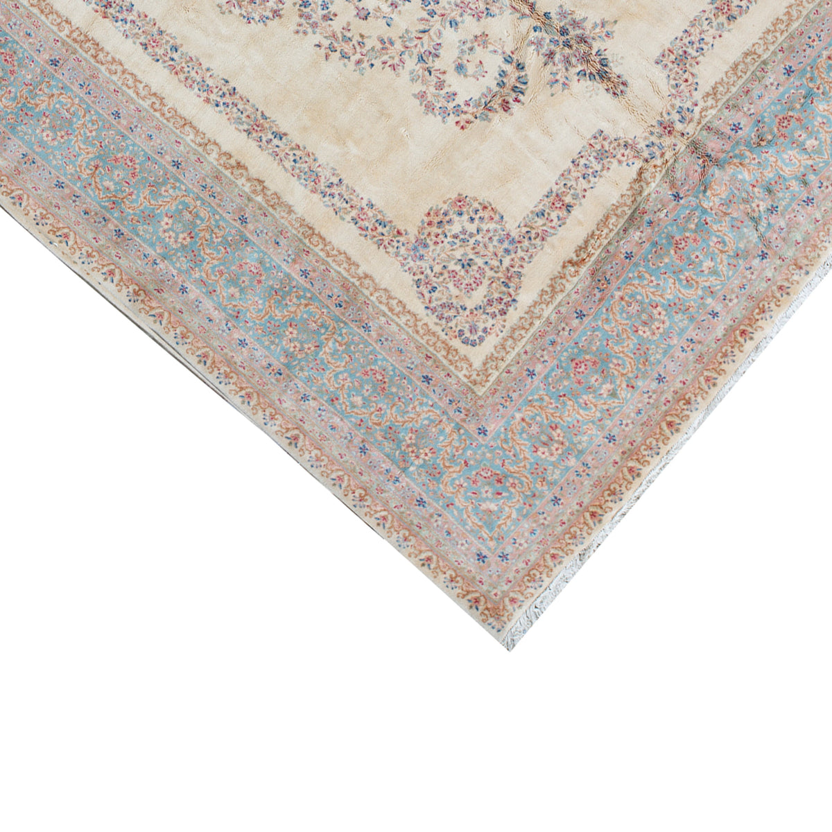 SEMI-ANTIQUE KIRMAN IVORY / BLUE 12'3" X 21'7"