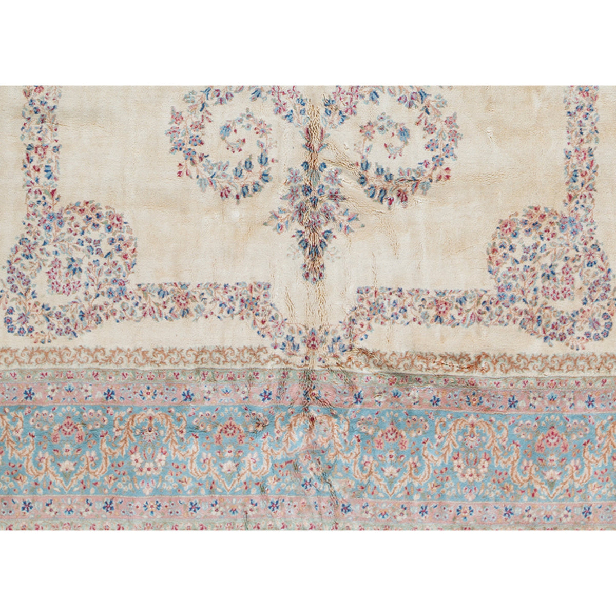 SEMI-ANTIQUE KIRMAN IVORY / BLUE 12'3" X 21'7"