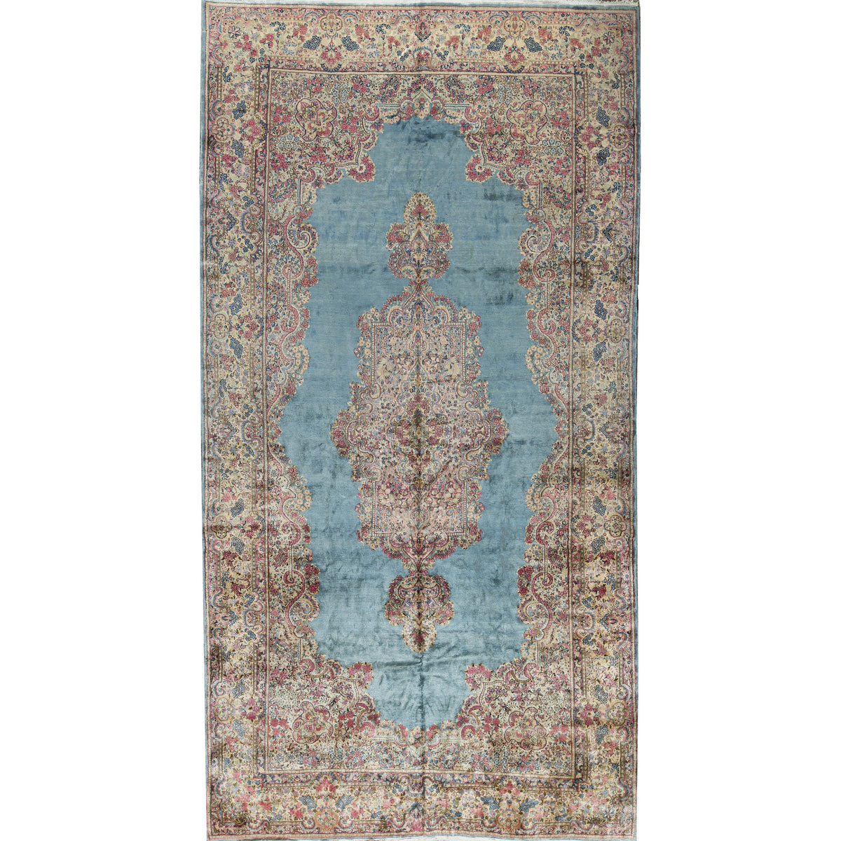 SEMI-ANTIQUE KIRMAN BLUE 8'11" X 17'