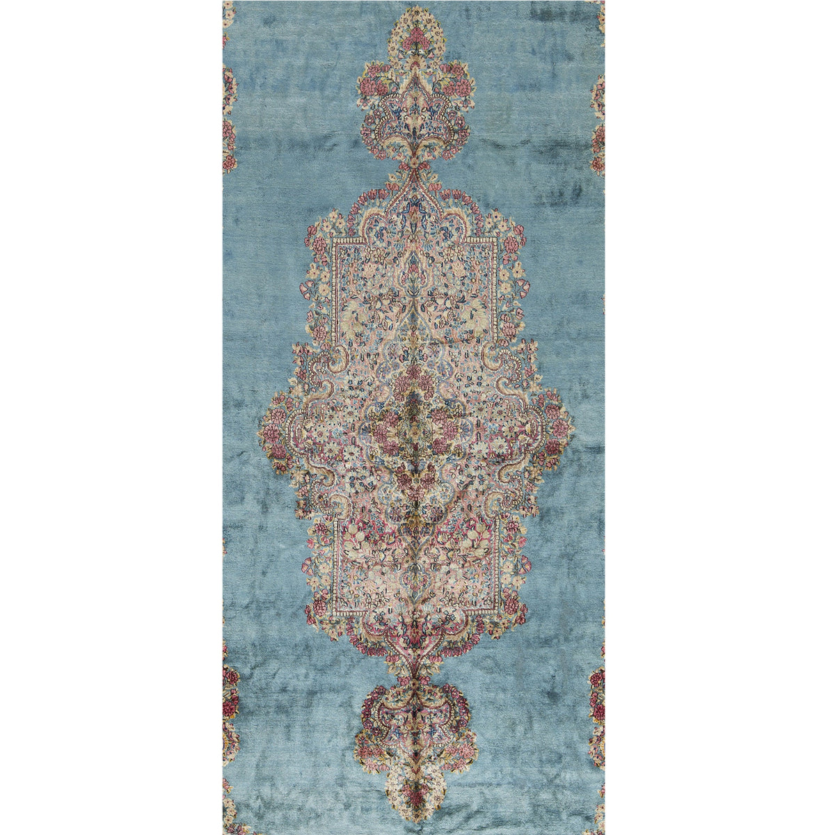 SEMI-ANTIQUE KIRMAN BLUE 8'11" X 17'