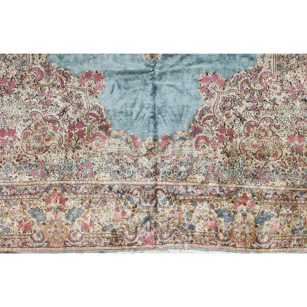SEMI-ANTIQUE KIRMAN BLUE 8'11" X 17'