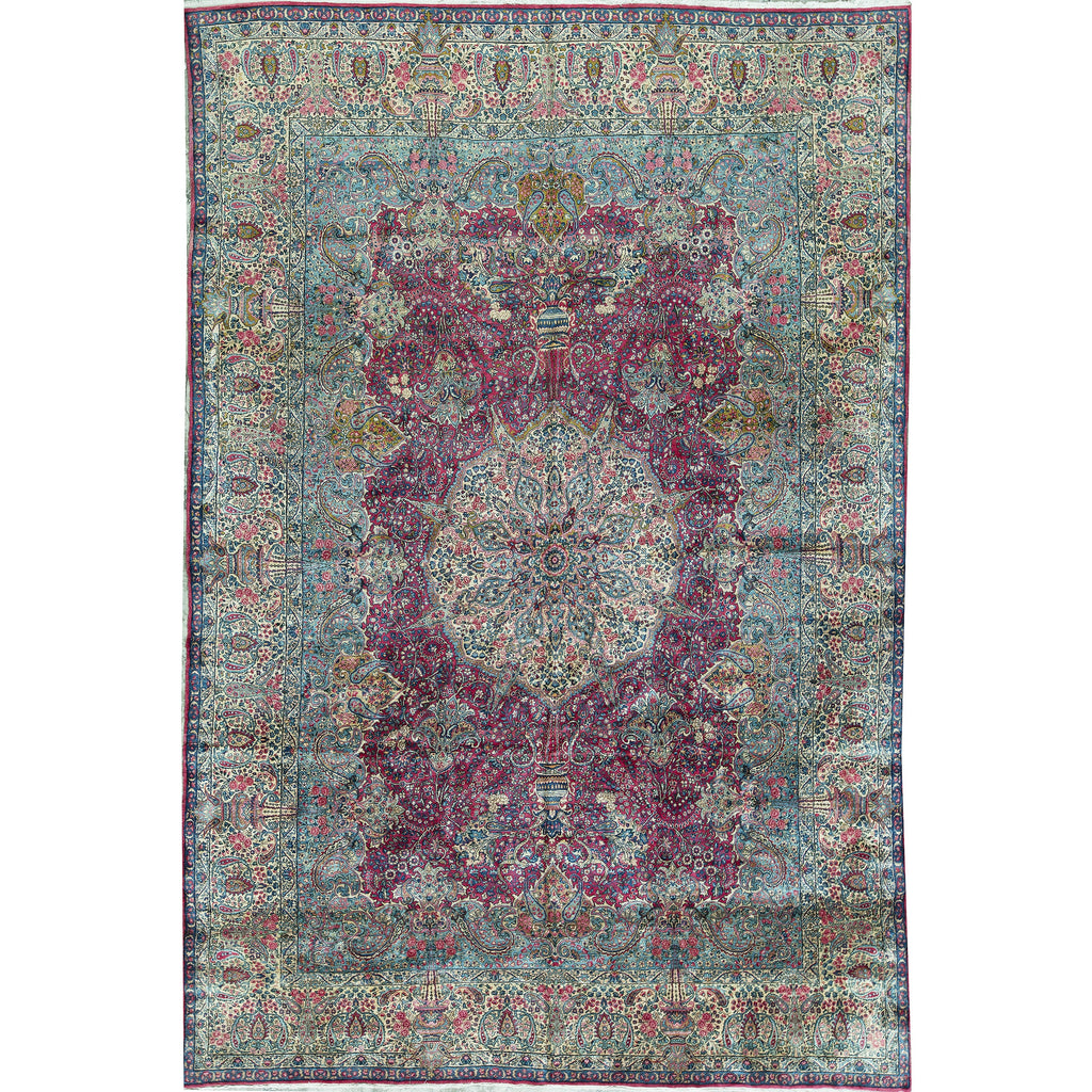 SEMI-ANTIQUE KIRMAN ROSE / IVORY 9'9" X 14'7"
