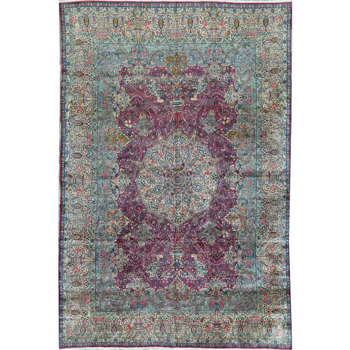 SEMI-ANTIQUE KIRMAN ROSE / IVORY 9'9" X 14'7"