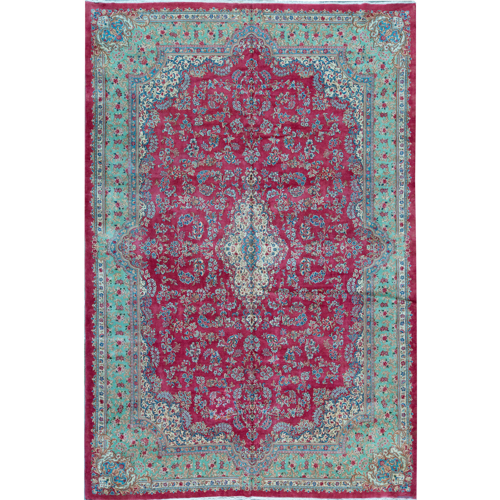 SEMI-ANTIQUE KIRMAN ROSE / GREEN 11' X 15'8"