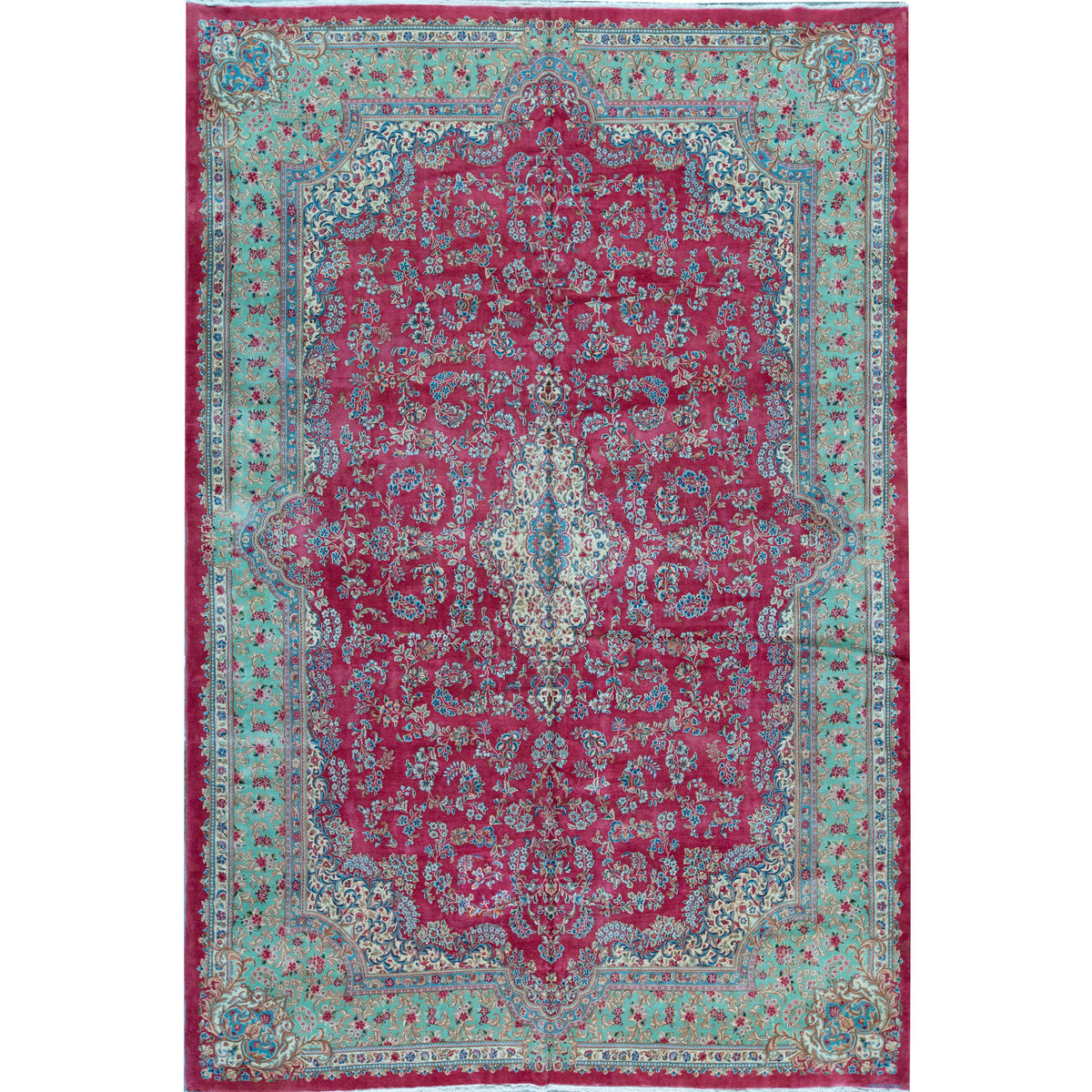 SEMI-ANTIQUE KIRMAN ROSE / GREEN 11' X 15'8"