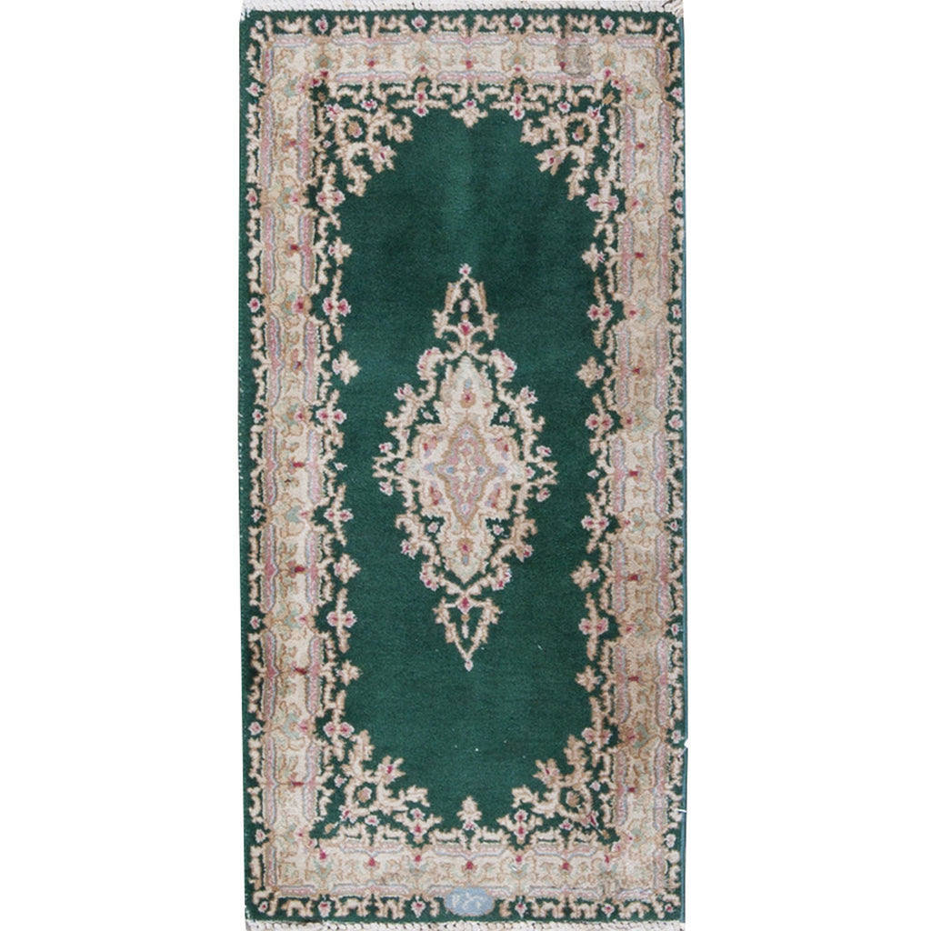 SEMI-ANTIQUE KIRMAN GREEN / IVORY 1'11" X 3'10"